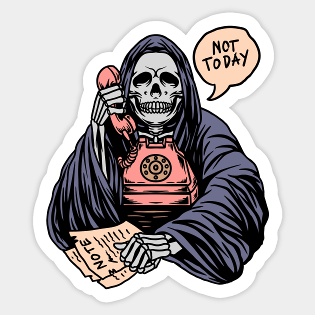 Not Today Satan // Funny Grim Reaper Cartoon Sticker by SLAG_Creative